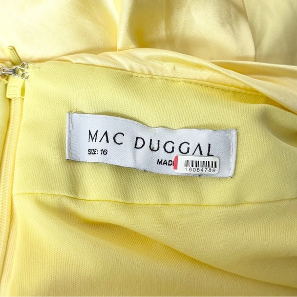 MAC DUGGAL Butter Yellow Satin Twist Front V-Neck Cutout Sleeveless Maxi Gown 16 - Picture 8 of 9